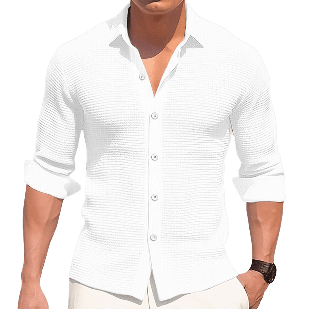 Herren Langarm Hemd Slim Fit | Gestricktes Hemd mit Rippenstruktur weiß [ Herrenkollektion - Langarmhemden - Sommerlangarm ] 33 - Herren Langarm Hemd Slim Fit Gratti Paris 