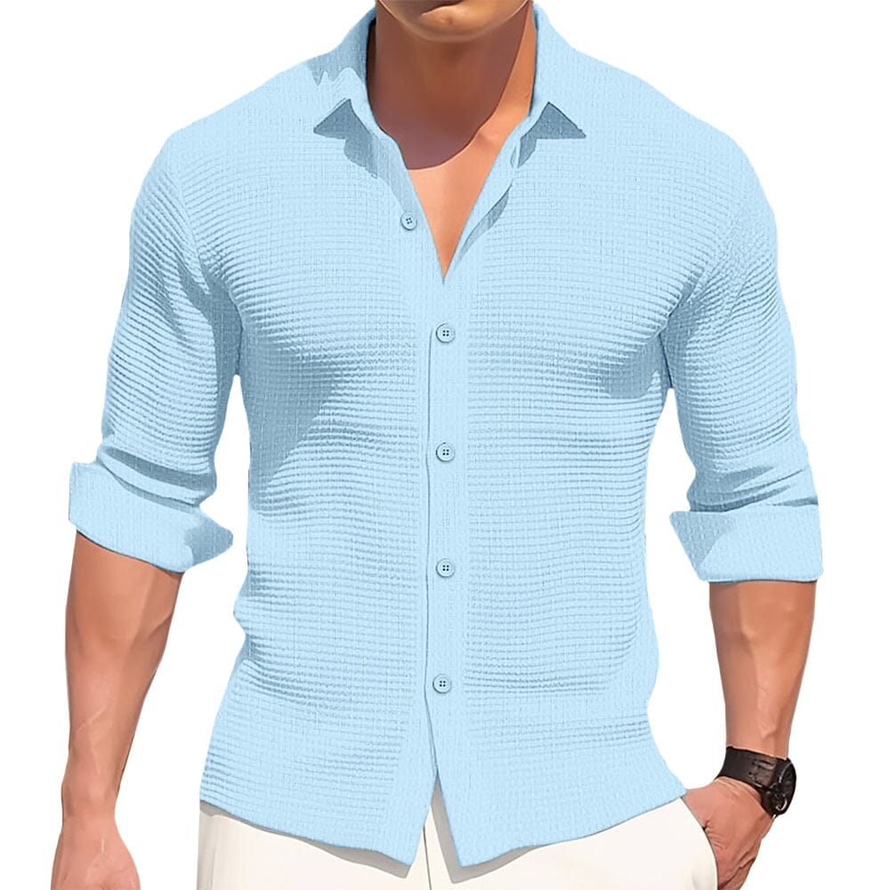 Herren Langarm Hemd Slim Fit | Gestricktes Hemd mit Rippenstruktur weiß [ Herrenkollektion - Langarmhemden - Sommerlangarm ] 33 - Herren Langarm Hemd Slim Fit Gratti Paris Blau S 