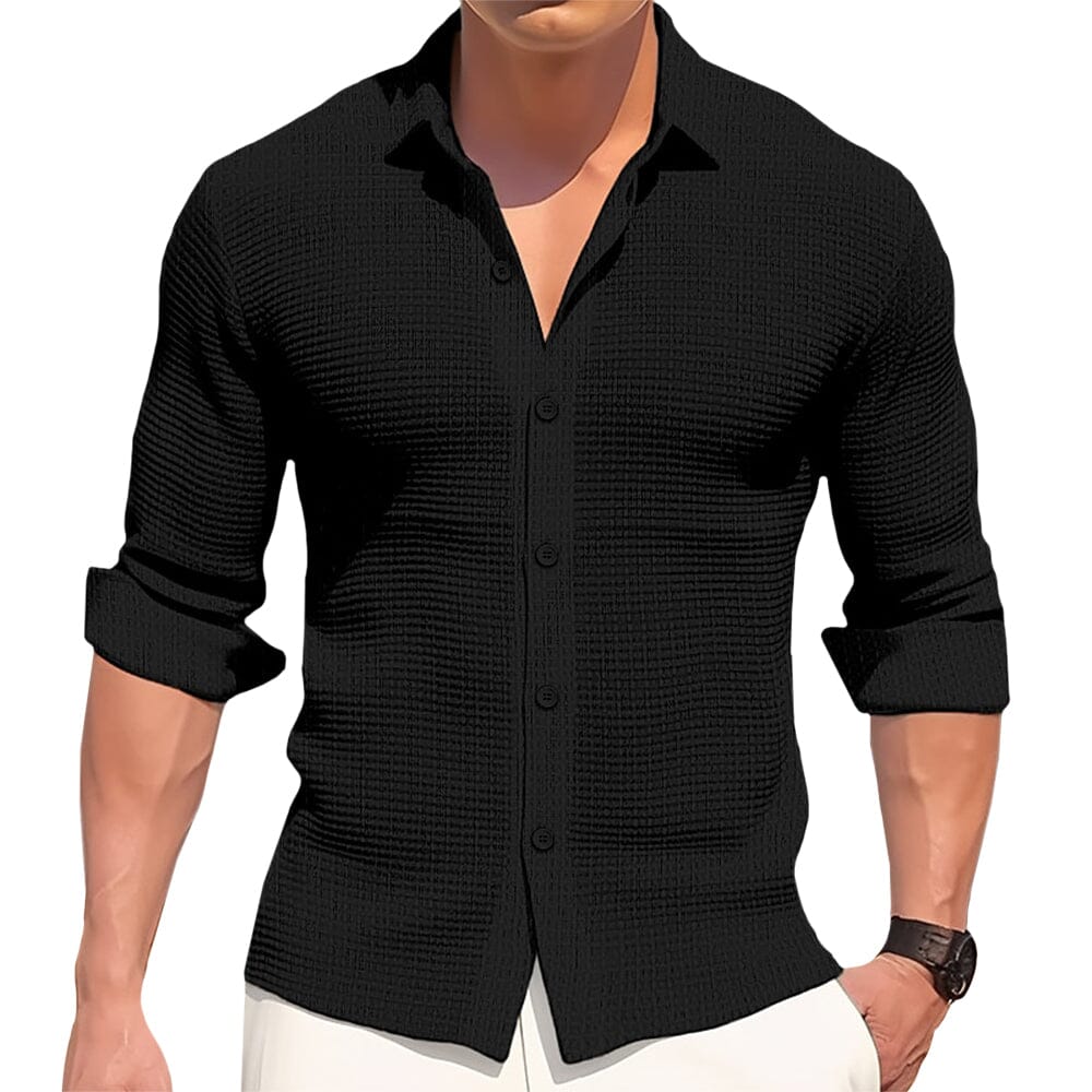 Herren Langarm Hemd Slim Fit | Gestricktes Hemd mit Rippenstruktur weiß [ Herrenkollektion - Langarmhemden - Sommerlangarm ] 33 - Herren Langarm Hemd Slim Fit Gratti Paris Schwarz S 