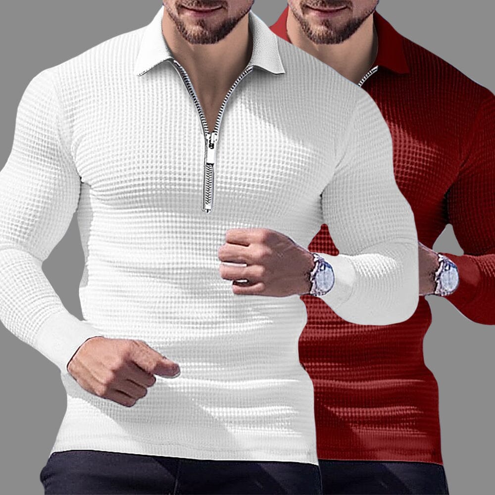 Herren Langarm Polohemd Reißverschluss | Muskelshirt Slim Fit Waffelstruktur [ Herrenkollektion - Langarmhemden - Poloshirts ] 18 - Herren Langarm Polohemd Reißverschluss Gratti Paris 
