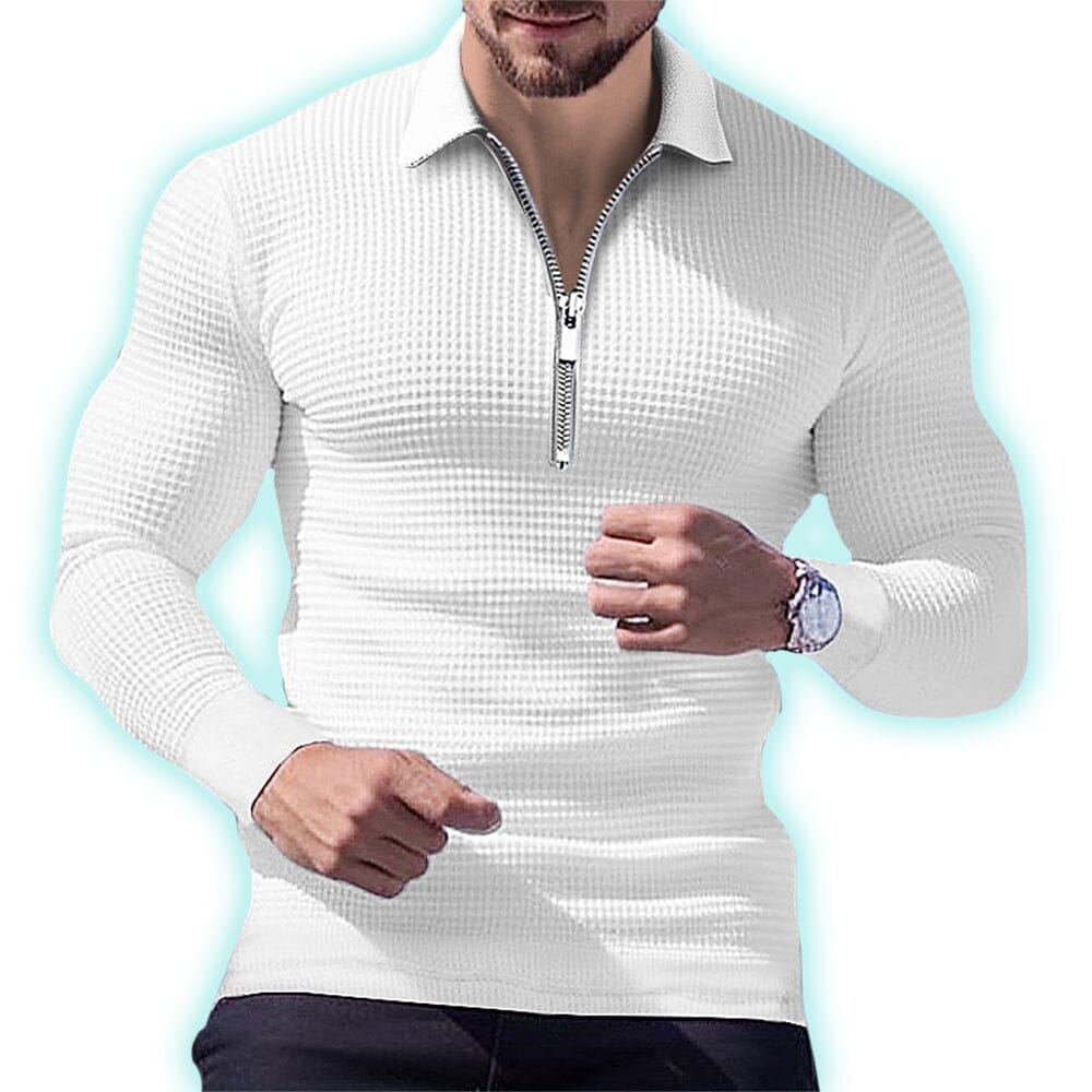 Herren Langarm Polohemd Reißverschluss | Muskelshirt Slim Fit Waffelstruktur [ Herrenkollektion - Langarmhemden - Poloshirts ] 18 - Herren Langarm Polohemd Reißverschluss Gratti Paris 