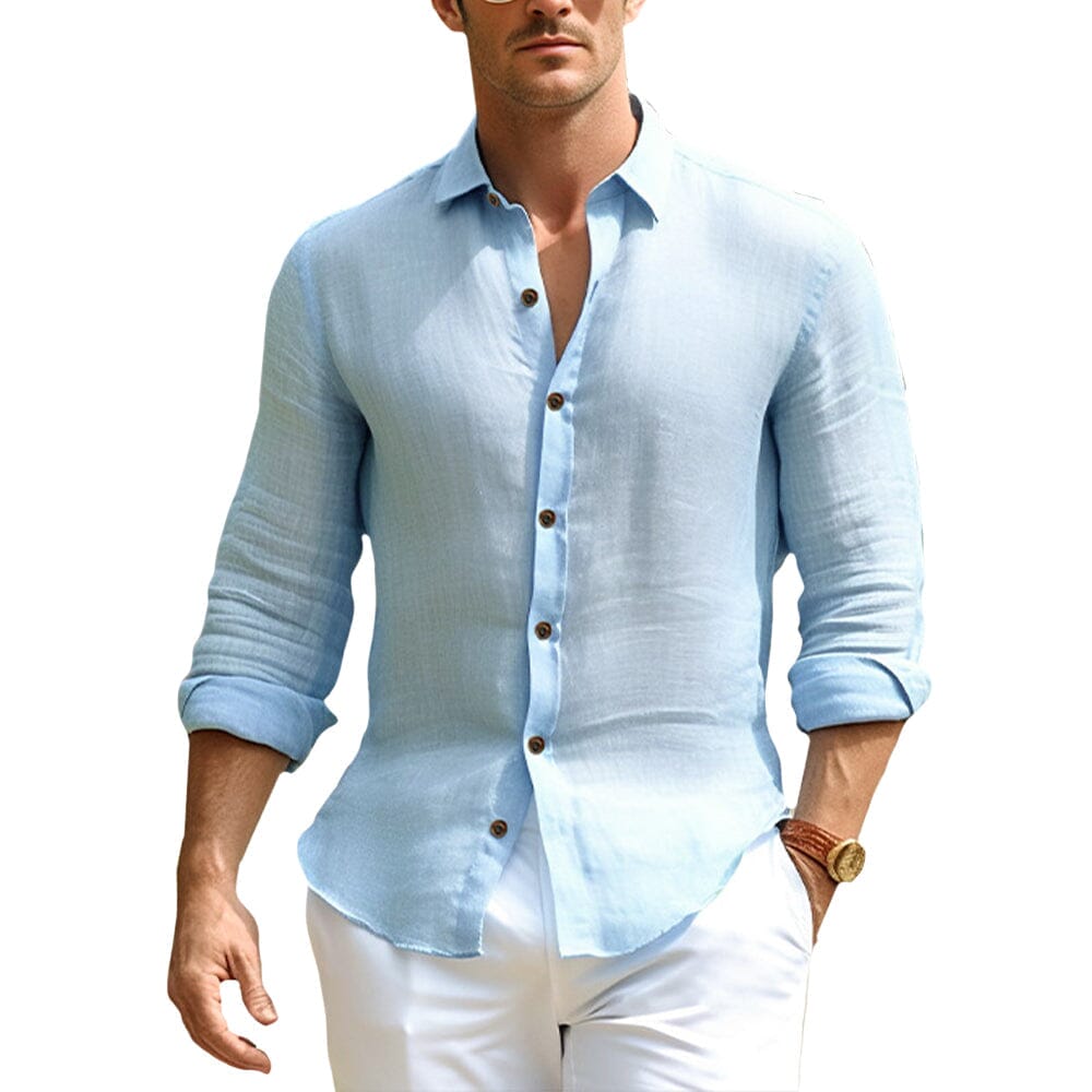 Herren Langarmhemd Baumwolle | Atmungsaktives Sommerhemd weiß [ Herrenkollektion - Langarmhemden - Sommerlangarm ] 11 - Herren Langarmhemd Baumwolle Gratti Paris Blau S 