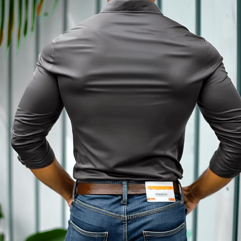 Herren Langarmhemd Slim Fit | Figurbetontes Freizeithemd dunkelgrau [ Herrenkollektion - Langarmhemden - Sommerlangarm ] 74 - Herren Langarmhemd Slim Fit Gratti Paris 