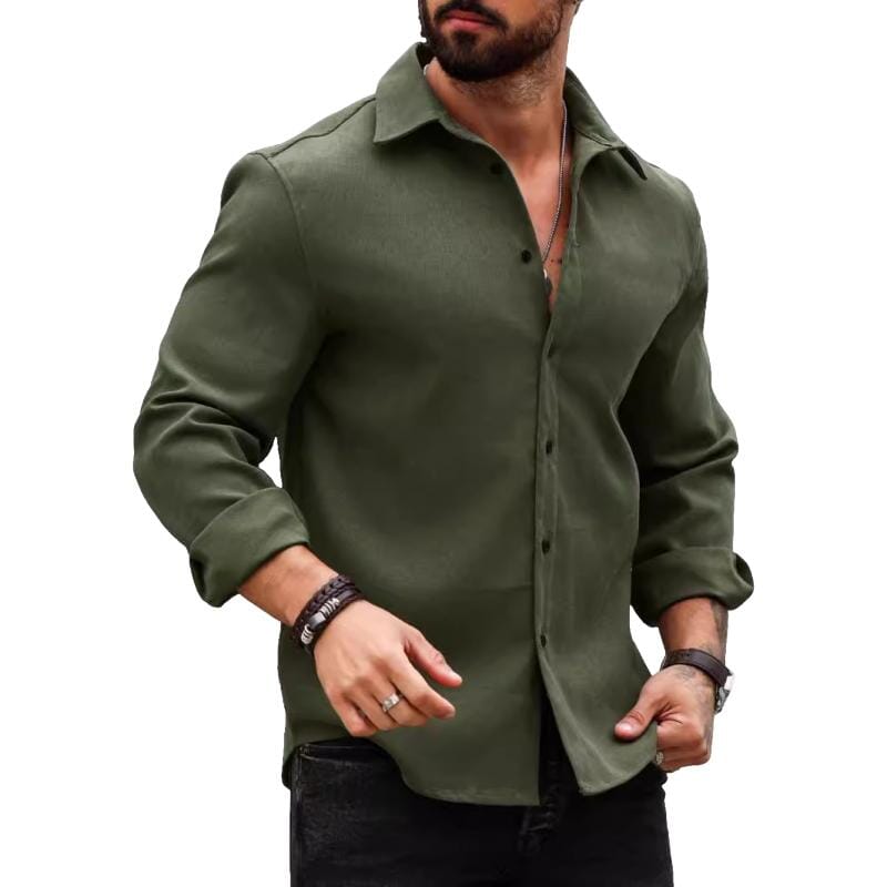 Herren Langarmhemd Slim Fit | Lässiges Freizeithemd Baumwoll-Mischung grau [ Herrenkollektion - Langarmhemden - Sommerlangarm ] 65 - Herren Langarmhemd Slim Fit Gratti Paris Armeegrün S 