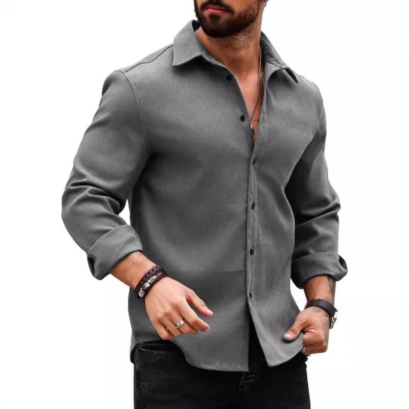 Herren Langarmhemd Slim Fit | Lässiges Freizeithemd Baumwoll-Mischung grau [ Herrenkollektion - Langarmhemden - Sommerlangarm ] 65 - Herren Langarmhemd Slim Fit Gratti Paris Grau S 