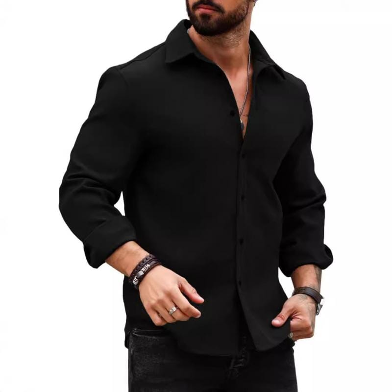 Herren Langarmhemd Slim Fit | Lässiges Freizeithemd Baumwoll-Mischung grau [ Herrenkollektion - Langarmhemden - Sommerlangarm ] 65 - Herren Langarmhemd Slim Fit Gratti Paris Schwarz S 