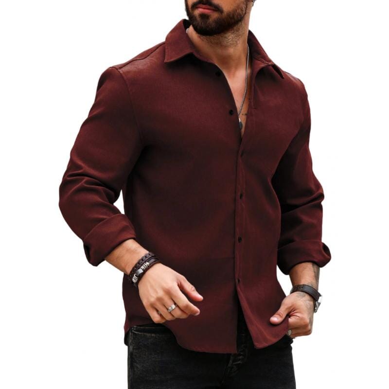 Herren Langarmhemd Slim Fit | Lässiges Freizeithemd Baumwoll-Mischung grau [ Herrenkollektion - Langarmhemden - Sommerlangarm ] 65 - Herren Langarmhemd Slim Fit Gratti Paris Weinrot S 