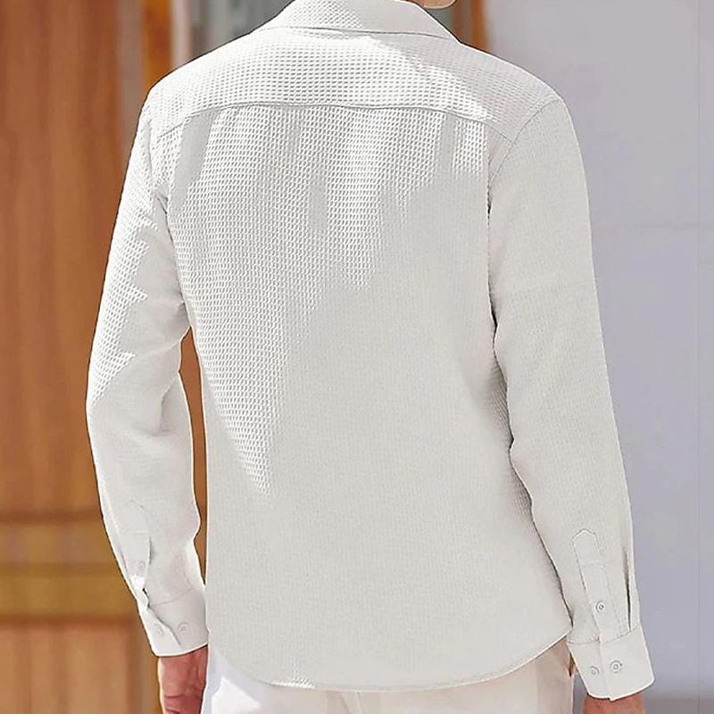 Herren Langarmhemd Slim Fit | Waffelstruktur Freizeithemd schwarz [ Herrenkollektion - Langarmhemden - Sommerlangarm ] 79 - Herren Langarmhemd Slim Fit Gratti Paris 