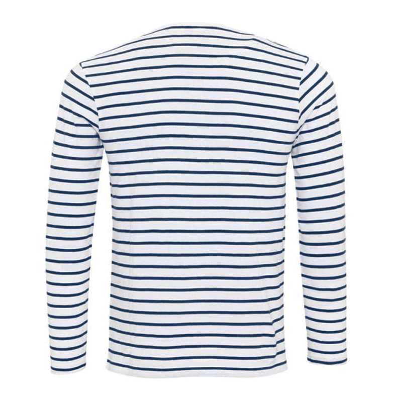 Herren Langarmshirt Henley gestreift | Lässiges Freizeithemd mit Knopfleiste blau-weiß [ Herrenkollektion - Langarmhemden - Sommerlangarm ] 143 - Herren Langarmshirt Henley gestreift Gratti Paris 