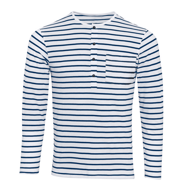 Herren Langarmshirt Henley gestreift | Lässiges Freizeithemd mit Knopfleiste blau-weiß [ Herrenkollektion - Langarmhemden - Sommerlangarm ] 143 - Herren Langarmshirt Henley gestreift Gratti Paris 