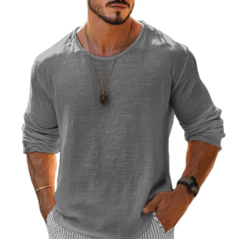 Herren Langarmshirt Leinenoptik | Lässiges Sommerhemd Oversized gelb [ Herrenkollektion - Leinenhemden - Langarmhemden ] 152 - Herren Langarmshirt Leinenoptik Gratti Paris Grau S 