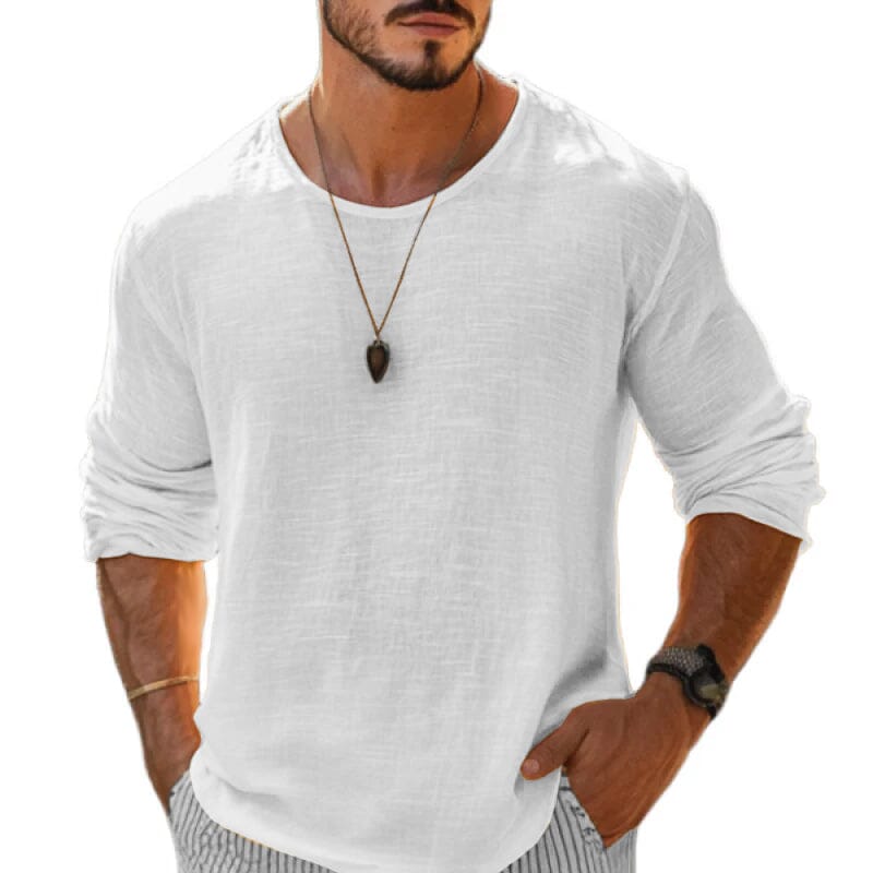Herren Langarmshirt Leinenoptik | Lässiges Sommerhemd Oversized gelb [ Herrenkollektion - Leinenhemden - Langarmhemden ] 152 - Herren Langarmshirt Leinenoptik Gratti Paris Weiß S 