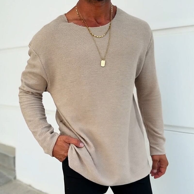 Herren Langarmshirt Oversized | Lässiges Retro-Shirt mit Struktur beige [ Herrenkollektion - Langarmhemden - Sommerlangarm ] 68 - Herren Langarmshirt Oversized Gratti Paris 