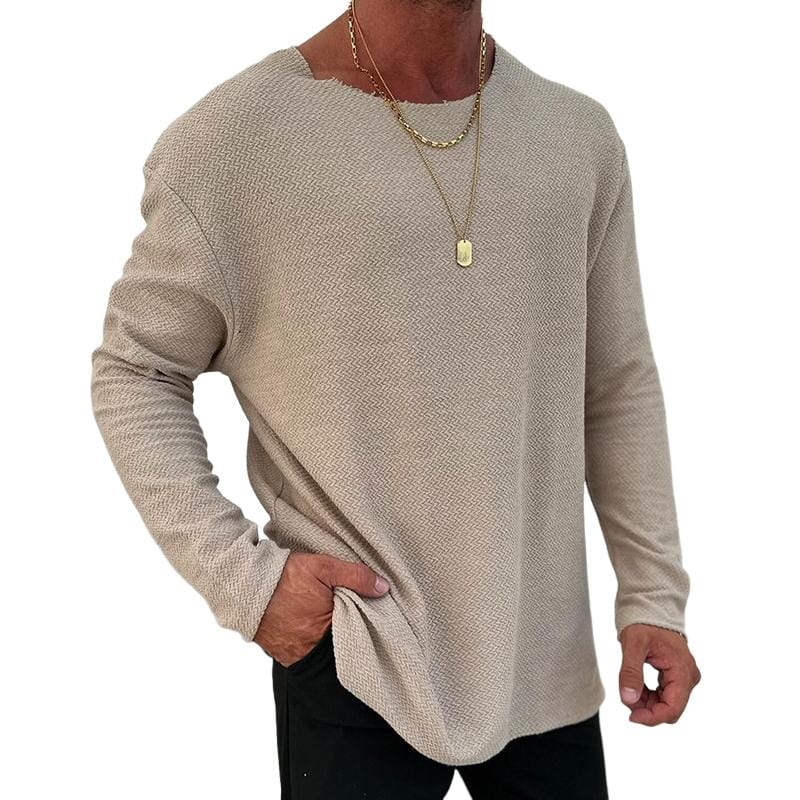 Herren Langarmshirt Oversized | Lässiges Retro-Shirt mit Struktur beige [ Herrenkollektion - Langarmhemden - Sommerlangarm ] 68 - Herren Langarmshirt Oversized Gratti Paris 