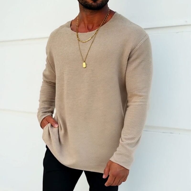 Herren Langarmshirt Oversized | Lässiges Retro-Shirt mit Struktur beige [ Herrenkollektion - Langarmhemden - Sommerlangarm ] 68 - Herren Langarmshirt Oversized Gratti Paris 