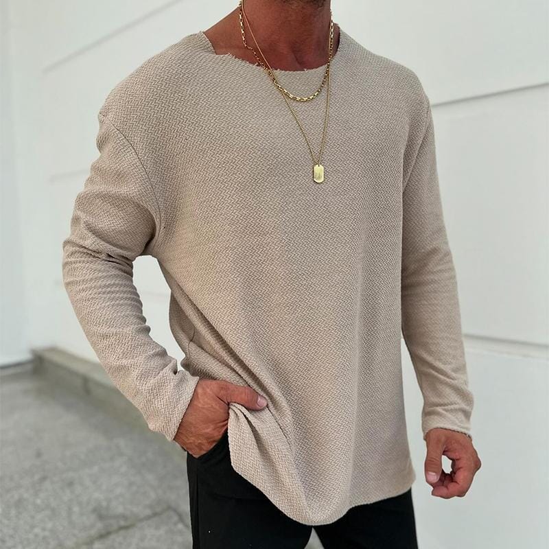 Herren Langarmshirt Oversized | Lässiges Retro-Shirt mit Struktur beige [ Herrenkollektion - Langarmhemden - Sommerlangarm ] 68 - Herren Langarmshirt Oversized Gratti Paris Khaki S 