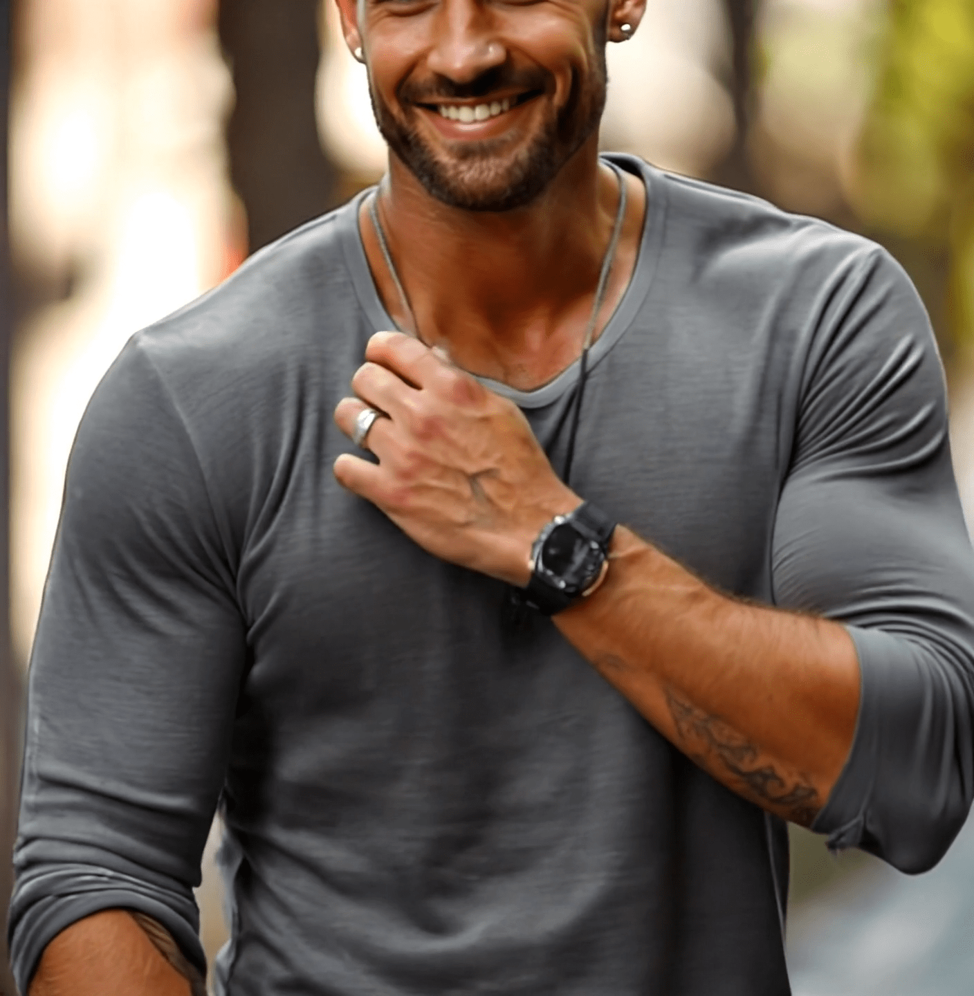 Herren Langarmshirt Slim Fit | Lässiges Rundhals T-Shirt grau [ Herrenkollektion - Langarmhemden - Sommerlangarm ] 111 - Herren Langarmshirt Slim Fi Gratti Paris 