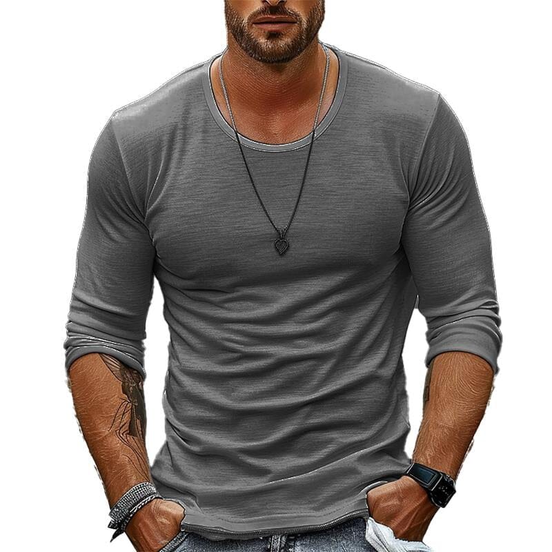 Herren Langarmshirt Slim Fit | Lässiges Rundhals T-Shirt grau [ Herrenkollektion - Langarmhemden - Sommerlangarm ] 111 - Herren Langarmshirt Slim Fi Gratti Paris Grau S 