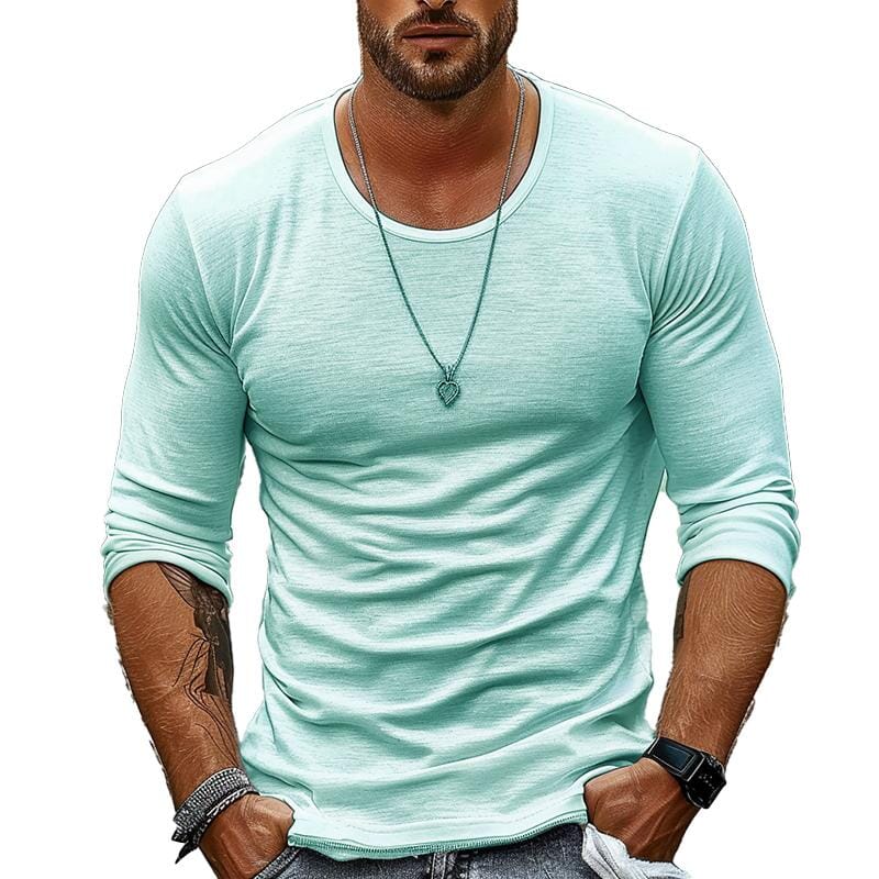 Herren Langarmshirt Slim Fit | Lässiges Rundhals T-Shirt grau [ Herrenkollektion - Langarmhemden - Sommerlangarm ] 111 - Herren Langarmshirt Slim Fi Gratti Paris Hellgrün S 