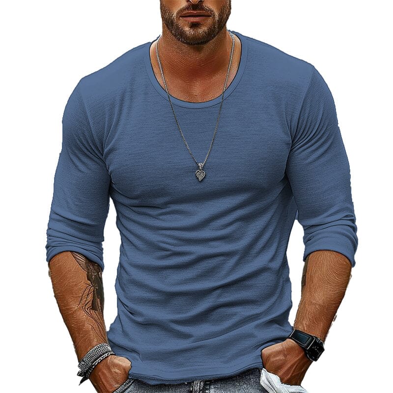 Herren Langarmshirt Slim Fit | Lässiges Rundhals T-Shirt grau [ Herrenkollektion - Langarmhemden - Sommerlangarm ] 111 - Herren Langarmshirt Slim Fi Gratti Paris Marineblau S 