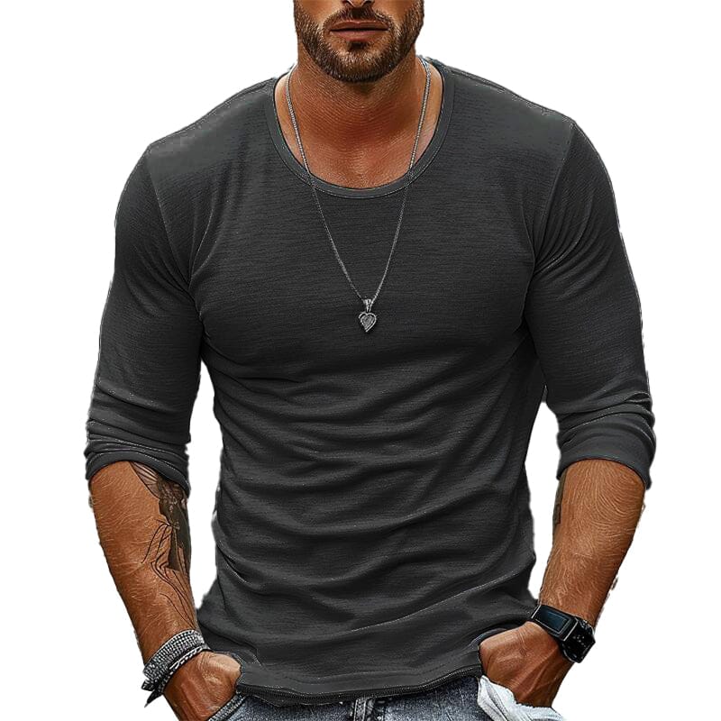Herren Langarmshirt Slim Fit | Lässiges Rundhals T-Shirt grau [ Herrenkollektion - Langarmhemden - Sommerlangarm ] 111 - Herren Langarmshirt Slim Fi Gratti Paris Schwarz S 