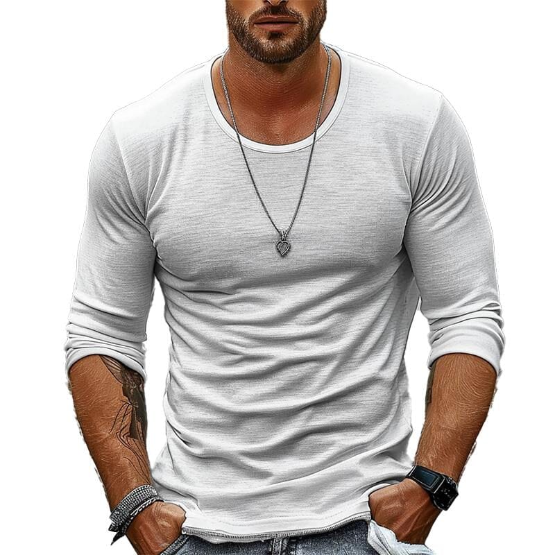 Herren Langarmshirt Slim Fit | Lässiges Rundhals T-Shirt grau [ Herrenkollektion - Langarmhemden - Sommerlangarm ] 111 - Herren Langarmshirt Slim Fi Gratti Paris Weiß S 