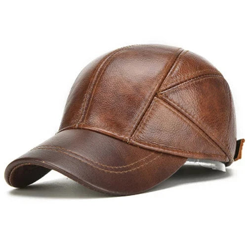 Herren Leder Cap | Premium Kappe Echtleder braun [ Herrenkollektion - Caps - Accessoires ] 181 - Herren Leder Cap Gratti Paris Braun 