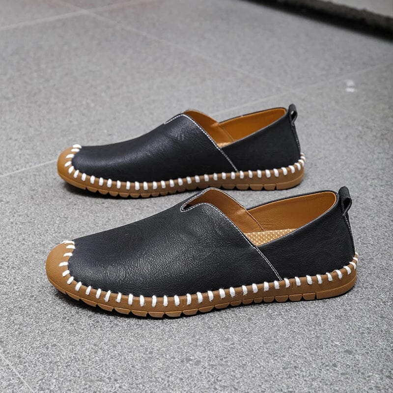 Herren Leder Loafer | Lässige Mokassins mit Kontrastnaht schwarz [ Herrenkollektion - Schuhe - Elegante Schuhe ] 267 - Gratti Offiziell 