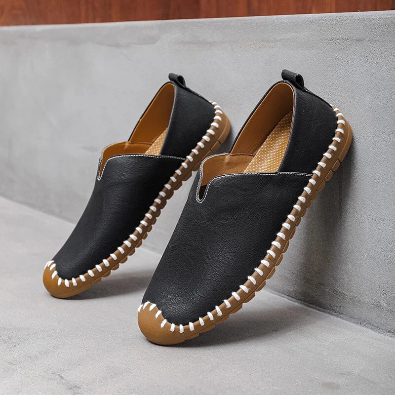 Herren Leder Loafer | Lässige Mokassins mit Kontrastnaht schwarz [ Herrenkollektion - Schuhe - Elegante Schuhe ] 267 - Gratti Offiziell 