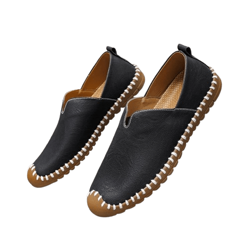 Herren Leder Loafer | Lässige Mokassins mit Kontrastnaht schwarz [ Herrenkollektion - Schuhe - Elegante Schuhe ] 267 - Gratti Offiziell 