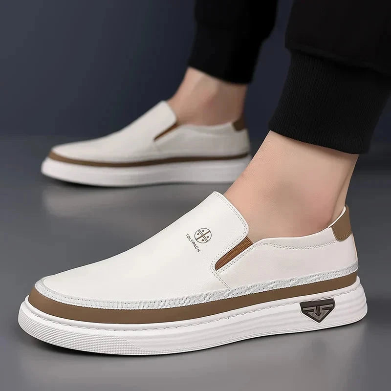 Herren Leder Loafer | Lässige Mokassins mit Kontrastnaht weiß [ Herrenkollektion - Schuhe - Elegante Schuhe ] 271 - Herren Leder Loafer Gratti Offiziell 
