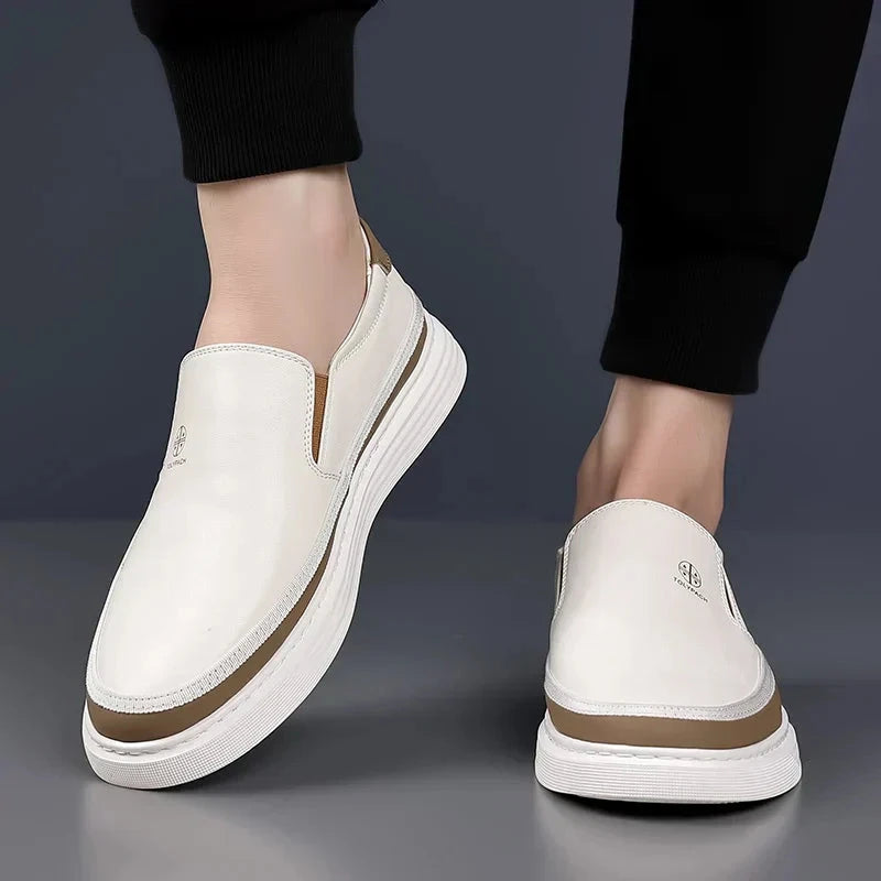 Herren Leder Loafer | Lässige Mokassins mit Kontrastnaht weiß [ Herrenkollektion - Schuhe - Elegante Schuhe ] 271 - Herren Leder Loafer Gratti Offiziell 