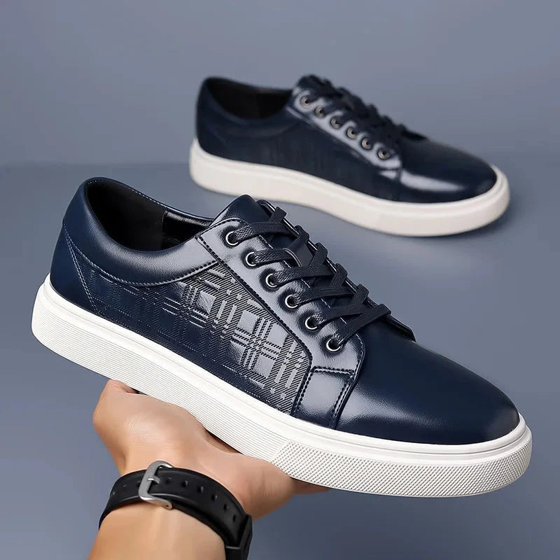 Herren Leder Sneaker Marineblau | Casual Sneaker mit Muster-Design [ Herrenkollektion - Schuhe - Turnschuhe ] 252 - Herren Leder Sneaker Marineblau Gratti Offiziell 