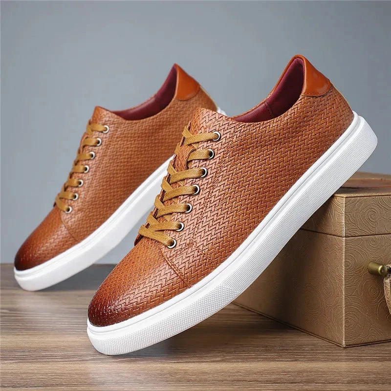 Herren Leder Sneaker mit Struktur | Bequeme Freizeitschuhe braun [ Herrenkollektion - Schuhe - Turnschuhe ] 279 - Herren Leder Sneaker mit Struktur Gratti Offiziell Karamell braun 6 