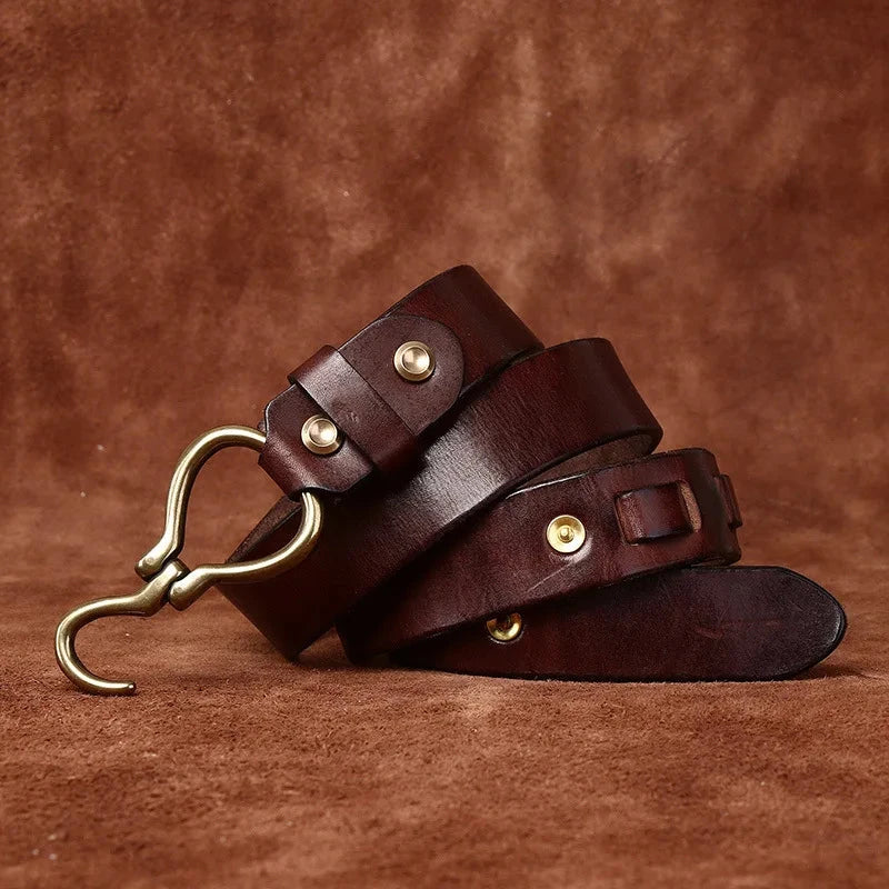 Herren Ledergürtel Vintage | Gürtel mit Hakenschnalle braun [ Herrenkollektion - Gürtel - Accessoires ] 170 - Herren Ledergürtel Vintage Gratti Paris Kastanienbraun 32 