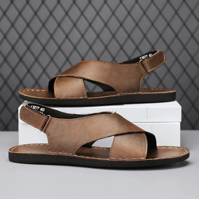 Herren Ledersandalen Echtleder | Bequeme Sandalen mit Kreuzriemen braun [ Herrenkollektion - Schuhe - Sandalen ] 264 - Herren Ledersandalen Echtleder Gratti Offiziell 
