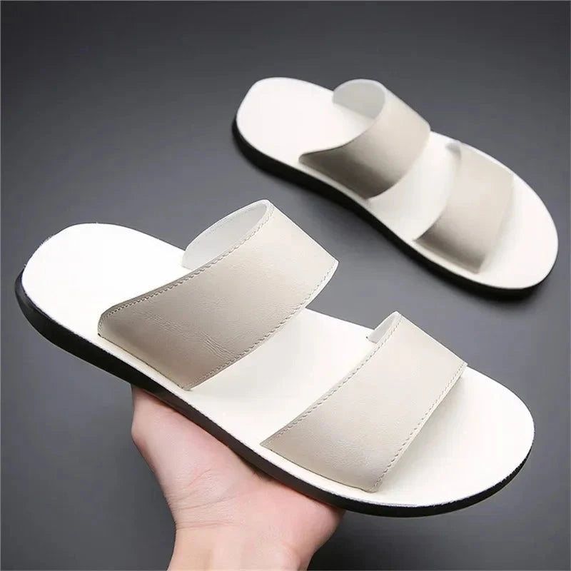 Herren Ledersandalen mit Doppelriemen | Bequeme Sommerschuhe weiß [ Herrenkollektion - Schuhe - Sandalen ] 250 - Herren Ledersandalen mit Doppelriemen Gratti Offiziell 