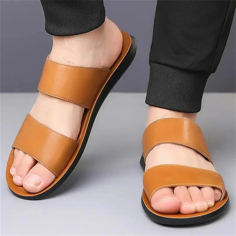 Herren Ledersandalen mit Doppelriemen | Bequeme Sommerschuhe weiß [ Herrenkollektion - Schuhe - Sandalen ] 250 - Herren Ledersandalen mit Doppelriemen Gratti Offiziell 