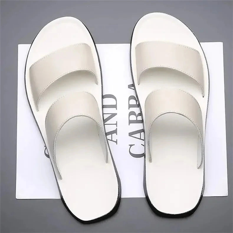 Herren Ledersandalen mit Doppelriemen | Bequeme Sommerschuhe weiß [ Herrenkollektion - Schuhe - Sandalen ] 250 - Herren Ledersandalen mit Doppelriemen Gratti Offiziell 