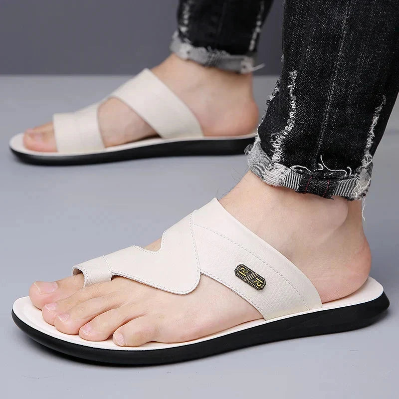 Herren Ledersandalen mit Zehenring | Bequeme Sommerschuhe weiß [ Herrenkollektion - Schuhe - Sandalen ] 251 - Herren Ledersandalen mit Zehenring Gratti Offiziell 