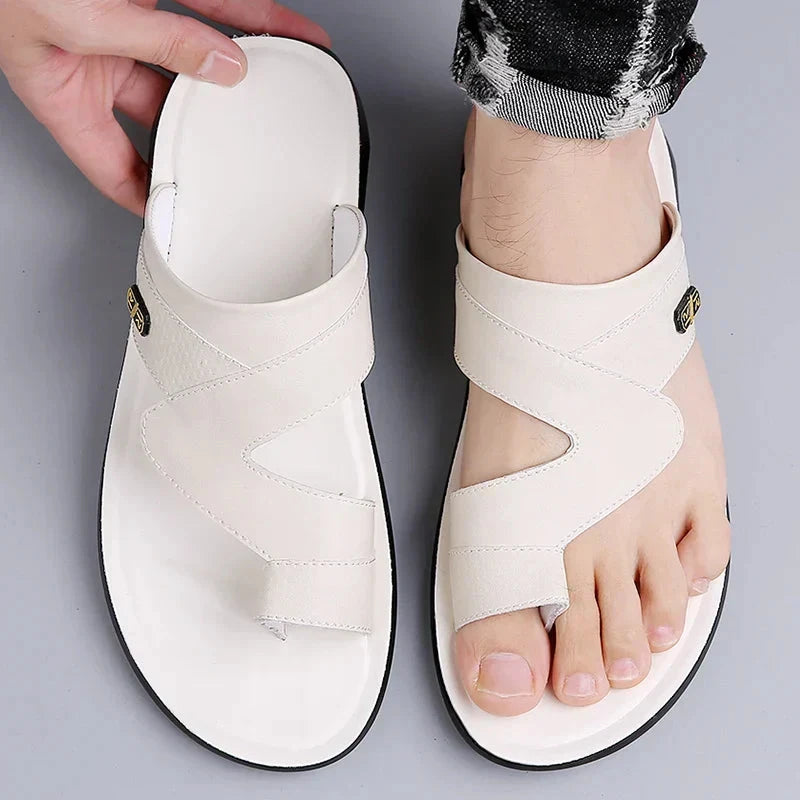 Herren Ledersandalen mit Zehenring | Bequeme Sommerschuhe weiß [ Herrenkollektion - Schuhe - Sandalen ] 251 - Herren Ledersandalen mit Zehenring Gratti Offiziell 