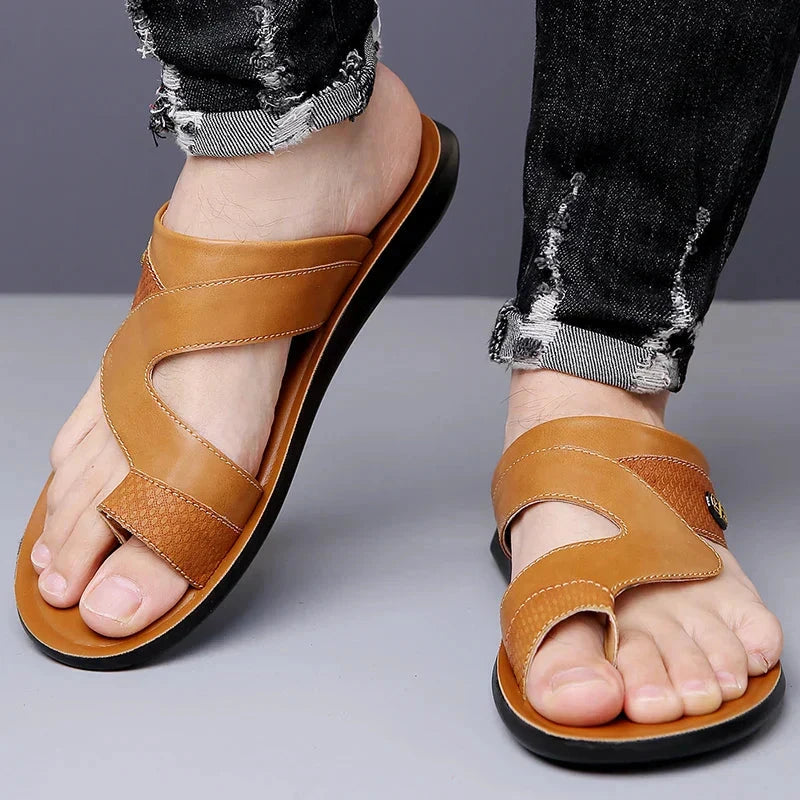 Herren Ledersandalen mit Zehenring | Bequeme Sommerschuhe weiß [ Herrenkollektion - Schuhe - Sandalen ] 251 - Herren Ledersandalen mit Zehenring Gratti Offiziell 