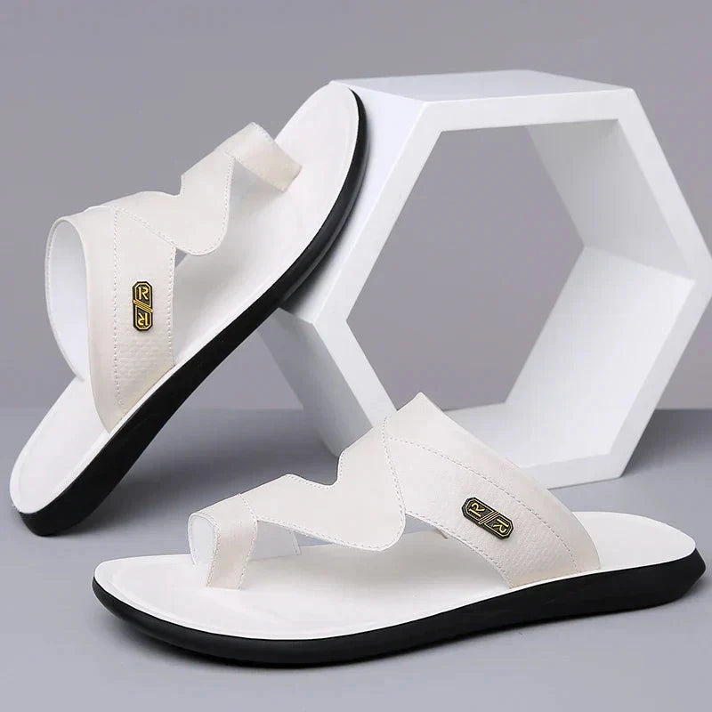 Herren Ledersandalen mit Zehenring | Bequeme Sommerschuhe weiß [ Herrenkollektion - Schuhe - Sandalen ] 251 - Herren Ledersandalen mit Zehenring Gratti Offiziell 