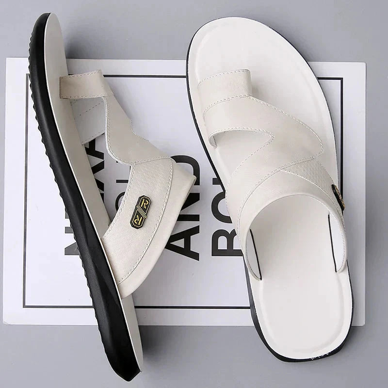 Herren Ledersandalen mit Zehenring | Bequeme Sommerschuhe weiß [ Herrenkollektion - Schuhe - Sandalen ] 251 - Herren Ledersandalen mit Zehenring Gratti Offiziell Weiß 12 