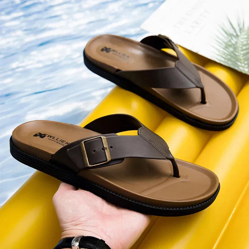 Herren Ledersandalen mit Zehensteg | Bequeme Sommerschuhe schwarz [ Herrenkollektion - Schuhe - Sandalen ] 257 - Herren Ledersandalen mit Zehensteg Gratti Offiziell 