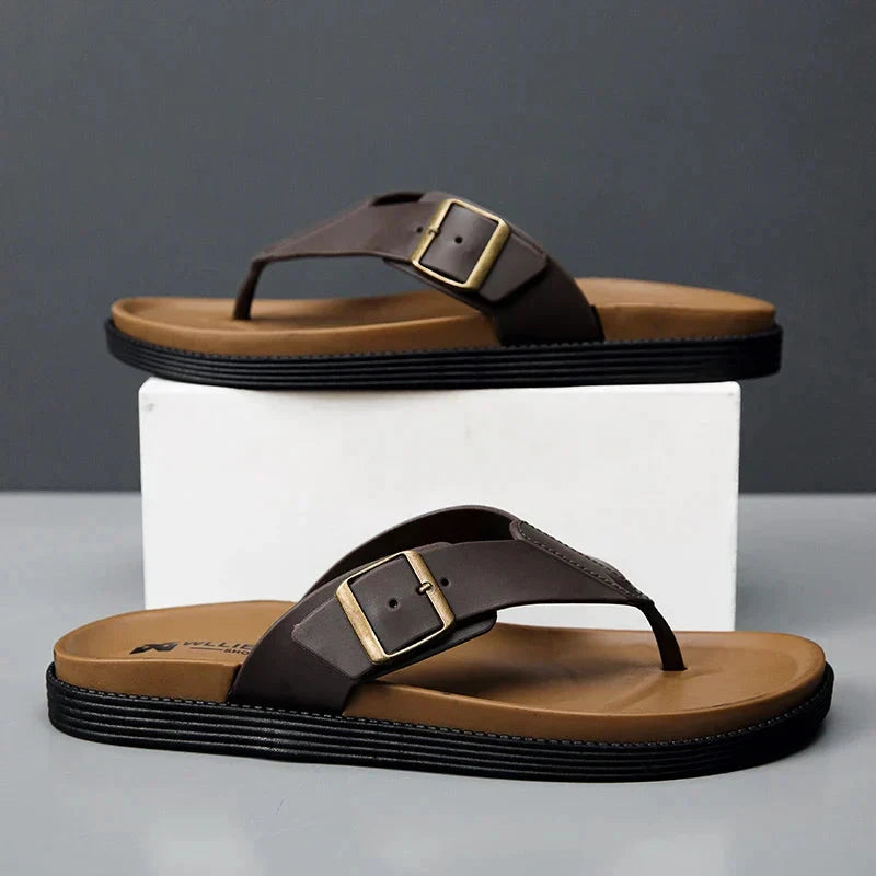 Herren Ledersandalen mit Zehensteg | Bequeme Sommerschuhe schwarz [ Herrenkollektion - Schuhe - Sandalen ] 257 - Herren Ledersandalen mit Zehensteg Gratti Offiziell 