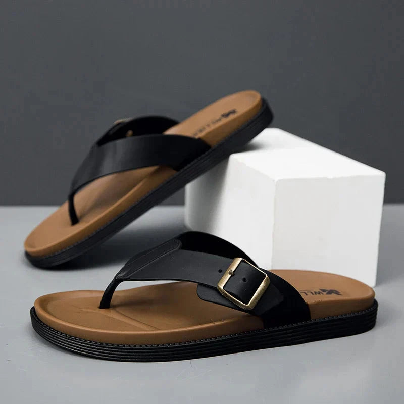 Herren Ledersandalen mit Zehensteg | Bequeme Sommerschuhe schwarz [ Herrenkollektion - Schuhe - Sandalen ] 257 - Herren Ledersandalen mit Zehensteg Gratti Offiziell Schwarz 8 