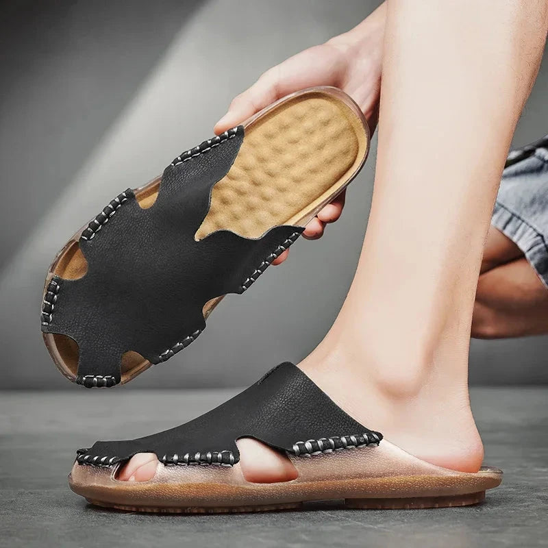 Herren Ledersandalen | Robuste Pantoletten mit Riemen grün [ Herrenkollektion - Schuhe - Sandalen ] 256 - Herren Ledersandalen Gratti Offiziell 