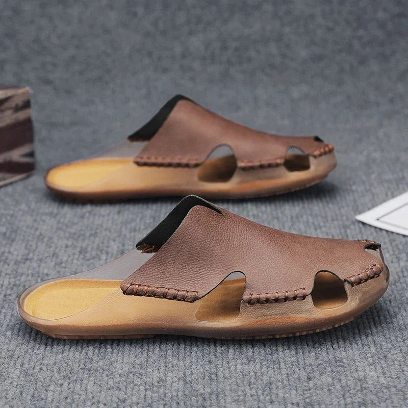 Herren Ledersandalen | Robuste Pantoletten mit Riemen grün [ Herrenkollektion - Schuhe - Sandalen ] 256 - Herren Ledersandalen Gratti Offiziell 