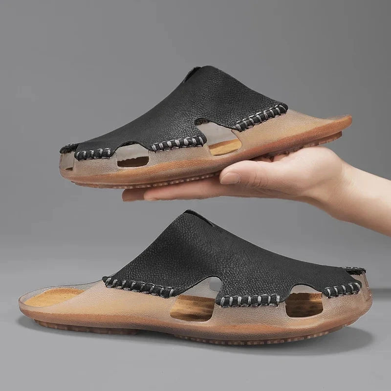 Herren Ledersandalen | Robuste Pantoletten mit Riemen grün [ Herrenkollektion - Schuhe - Sandalen ] 256 - Herren Ledersandalen Gratti Offiziell Schwarz 7 